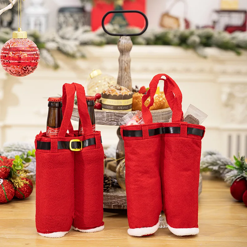 2024 Christmas Red Pants Wine Bottle Bag Santa Claus Handbag Merry Christmas Decor for Home Xmas Ornaments Kids Gifts Navidad