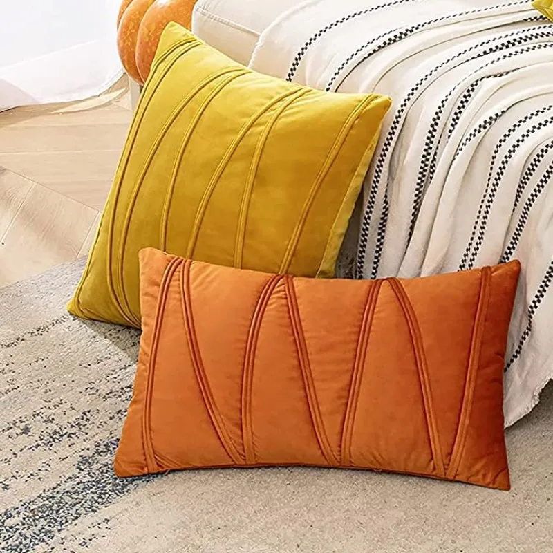 Velvet Throw Pillow Covers Modern Decorative Couch Throws Square Soft Cozy Gift Pillowcases Halloween Home Decor Orange Yellow