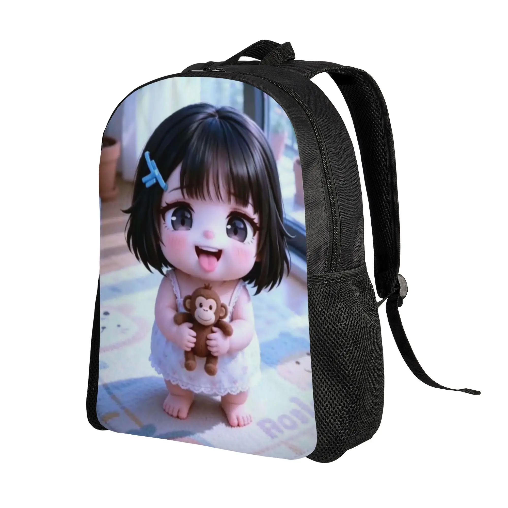 Back to school season Multi-Function gugu gaga Chibi Dark Hair Monkey Cute Kawaii Indoor Portrait Knapsack  Unisex Backpack