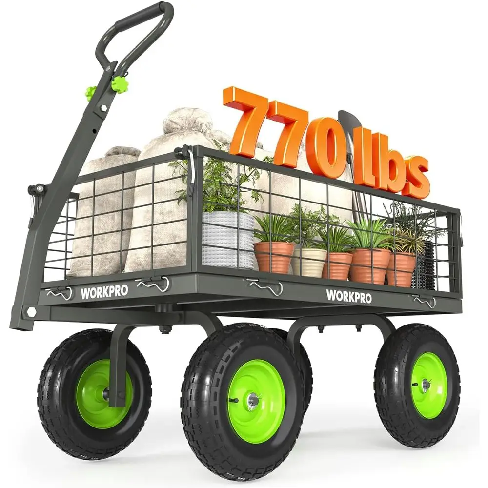 

Large Heavy Duty Garden Cart 770 lb, 2-in-1 Convertible Utility Wagon with Removable Sides, 180° Tow Handle or ATV or Lawn Tract
