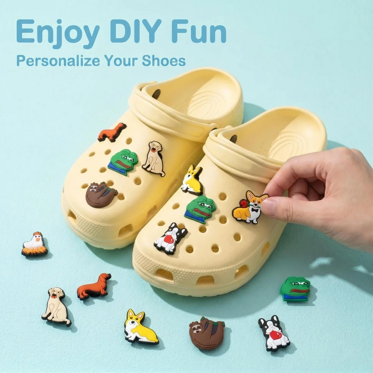 1pcs Cartoon Animal Accessories Sausage Dog Corgi Shoe Charms Cute Frog Shoe Buckle Decorations fit Croc JIBZ Party Kid's Gifts