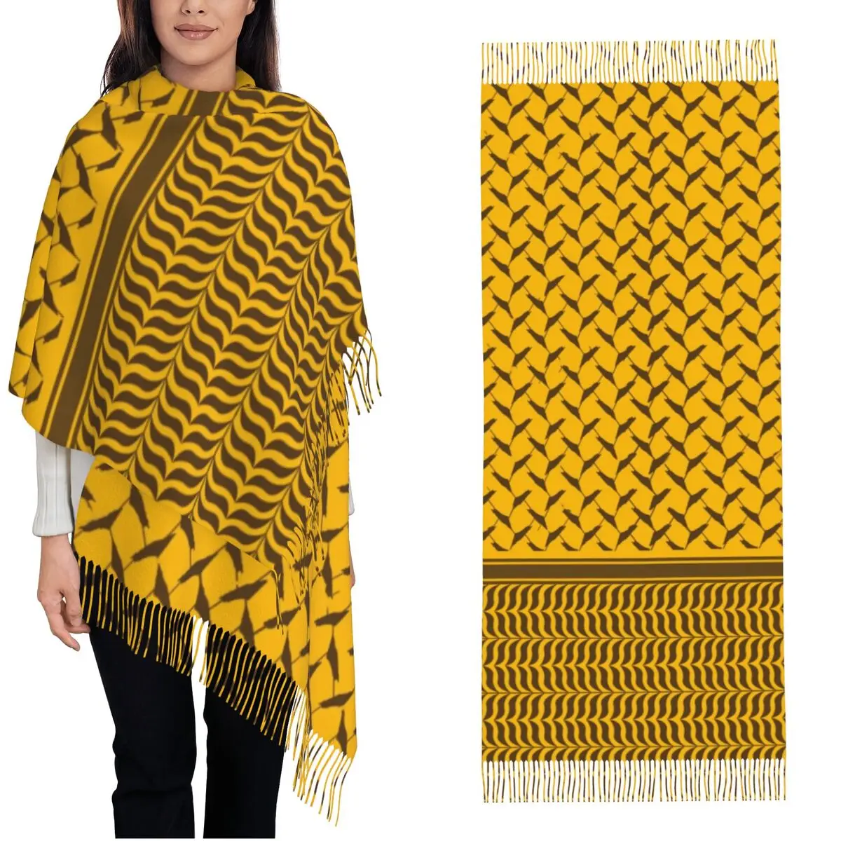 

Теплый мягкий шарф, зимняя палестина, шаль Keffiyeh, золотисто-коричневый принт Bufanda, унисекс, повседневные головные платки