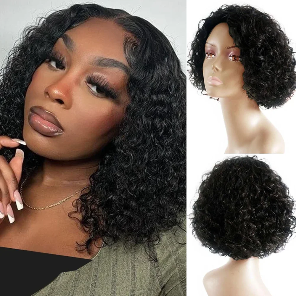 12 Inch Short Curly Bob Wig 13x4 Transparent Lace Frontal Wig 200% Density Remy Human Hair Deep Wig Brazilian Pre Plucked Wigs For Women