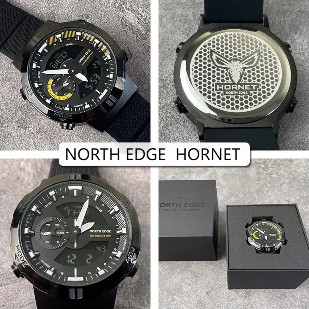 NORTH EDGE Watch for Man HORNET Speed Meter Dual Display World Time Alarm Clock Trend Silicone Strap Waterproof Men Watch Reloj