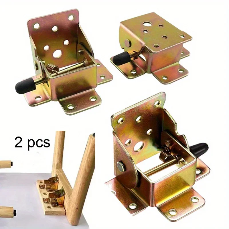 

2pcs Folding Bracket Iron Folding Lock Self Lock Hinges Extension Table Chair Bed Leg Foldable Support Brackets Hinge 90 Degree