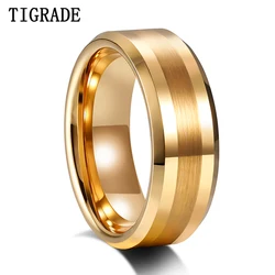 Tigrade New Luxury Ring for Men Gold Color Tungsten Carbide Rings for Women Beveled Edges Polished Matte Finish Comfort Fit