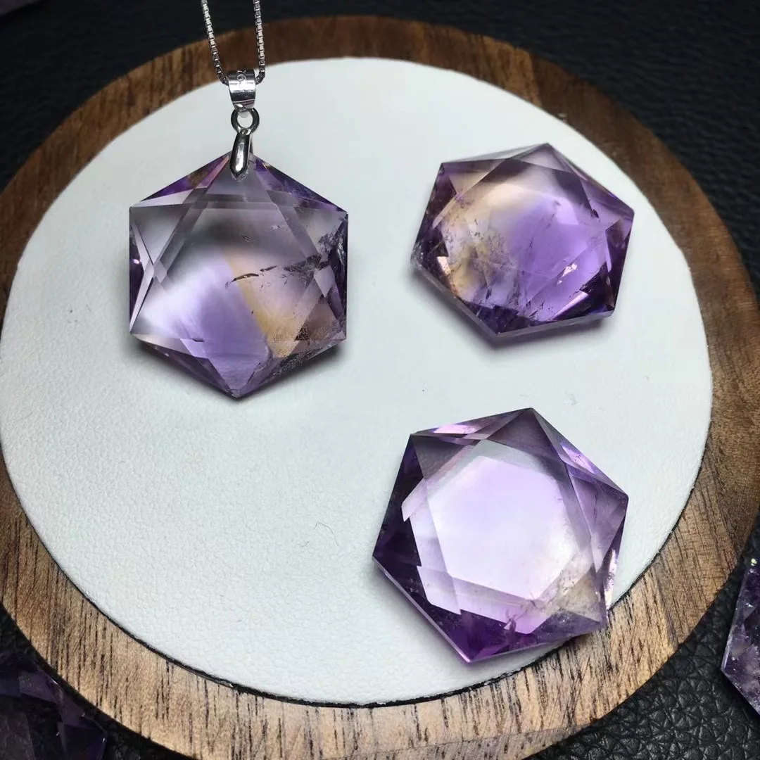 1 Pc Natural Amethyst Citrine Ametrine Hexagram Necklace Pendant 925 Sterling Silver 20-25MM Reiki Healing Stone Jewelry Gift