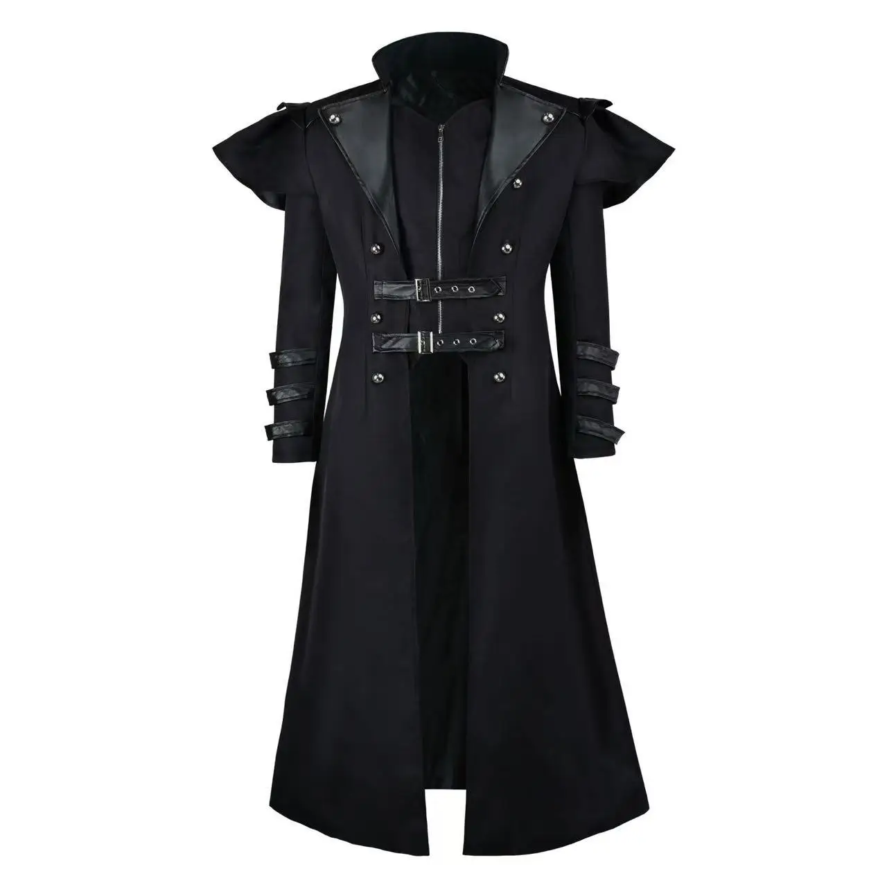 

Dark Black Warden of The Prison Cosplay Costume Men's European Medieval Long Jacket Halloween Event Street COS Overcoat Male