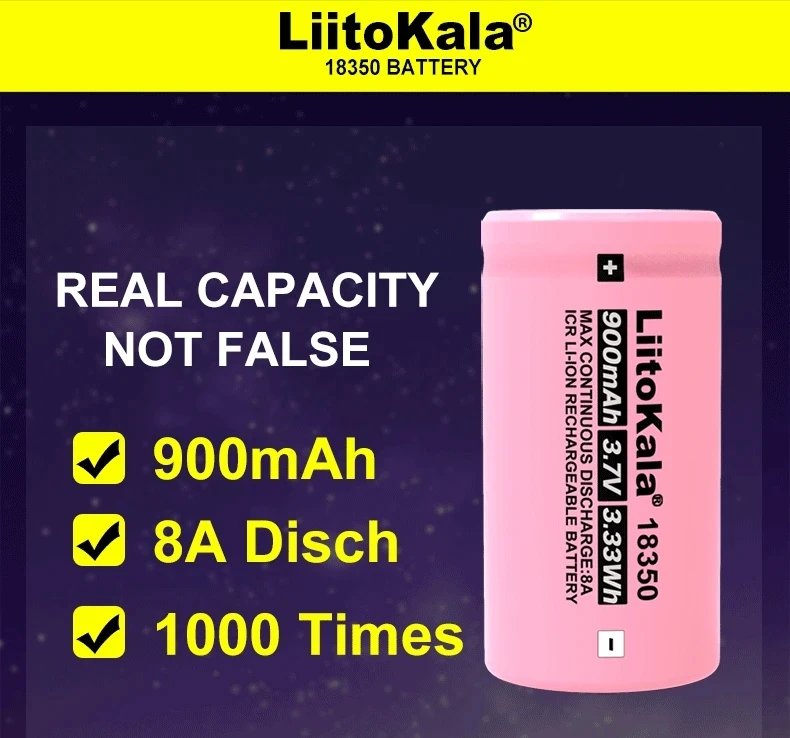 Liitokala New ICR 18350 900mAh power rechargeable lithium battery 3.7V 8A power for electrical tools flashlight