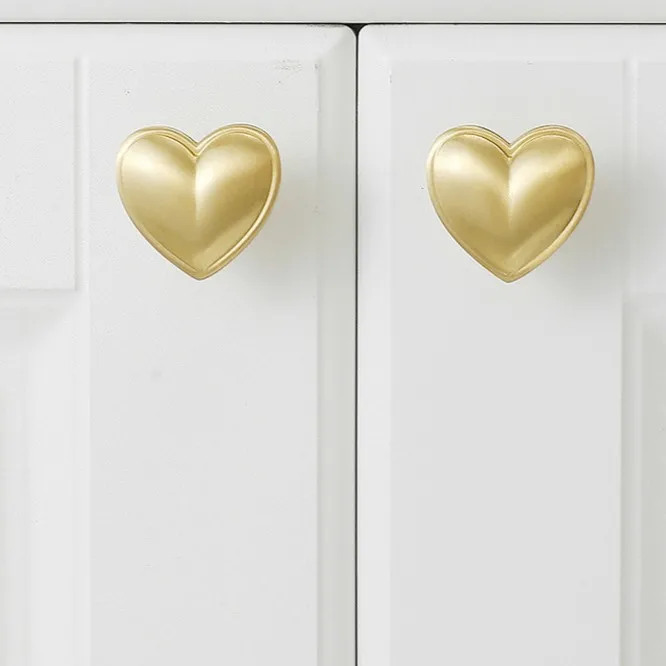 

American Silver Creative Love Gold Handle Cabinet Door Handle Modern Light Luxury Pure Copper Vintage Drawer Single-hole Handle