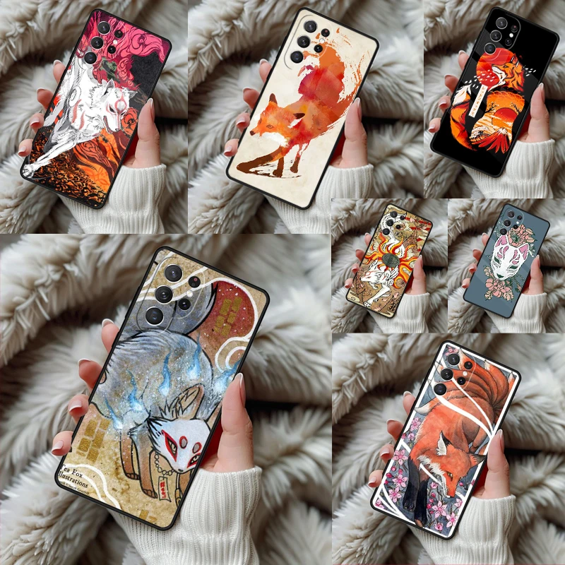 Japanese Style Fox Phone Case For Samsung Galaxy S24 S25 S26 Ultra S22 S23 Plus S21 S20 FE Note10 TPU Cover