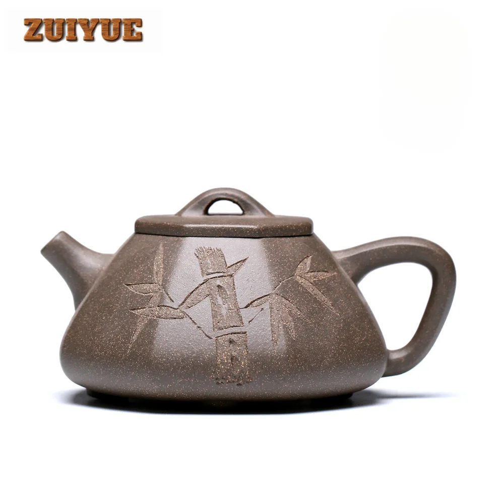 

250ml Yixing Purple Clay Teapots Handmade Octagonal Stone Scoop Pot Raw Ore Qing Section Mud Kettle With Filter Zisha Tea Set