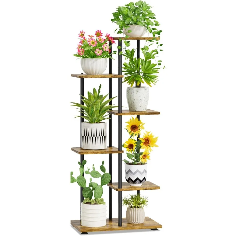 Soporte para plantas de 5 niveles, estante de soporte para flores múltiples de madera y Metal de esquina escalonada para interiores, estante de exhibición de orquídeas de 42 pulgadas de alto para Patio y porche