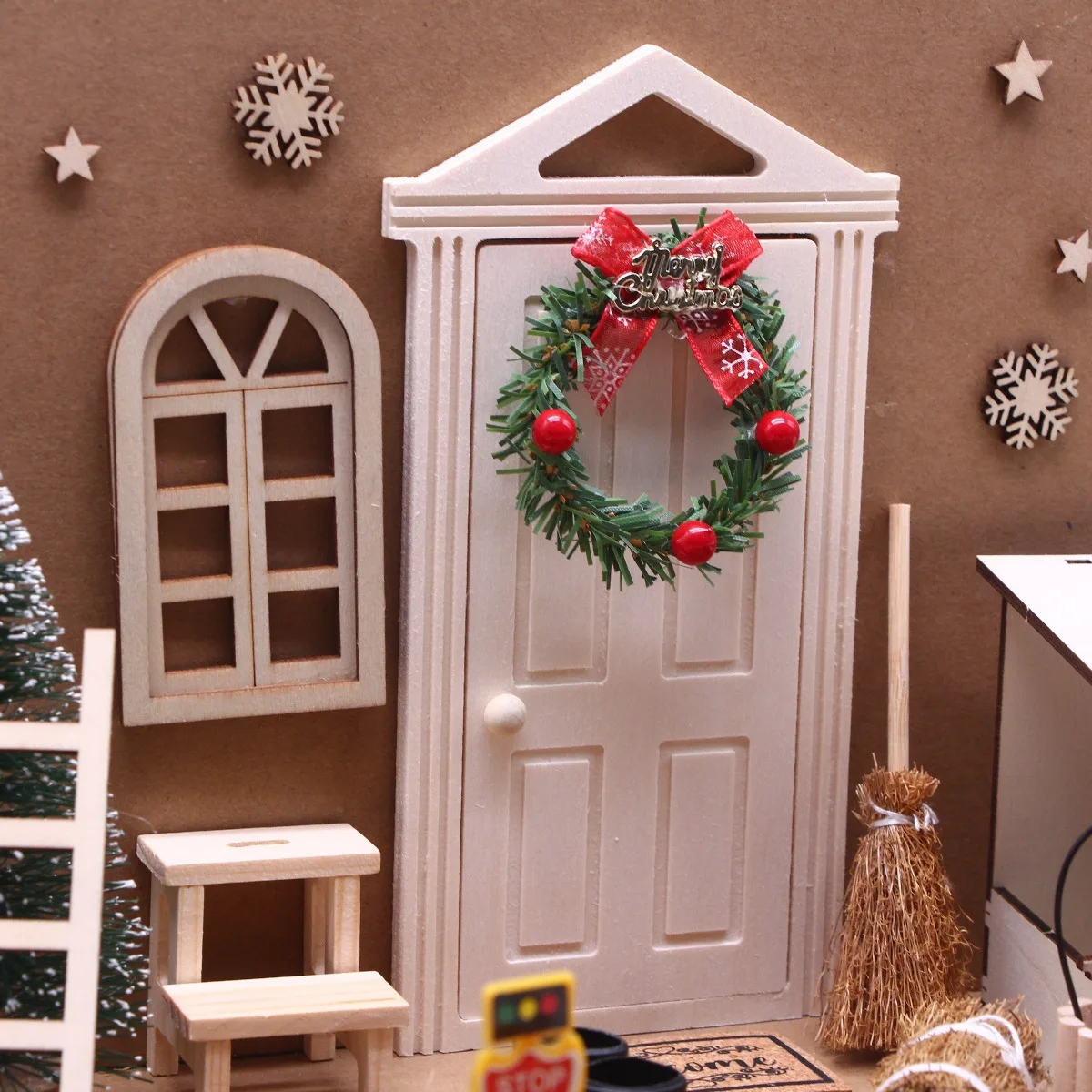 1:12 Dollhouse Miniature Garden Construction Christma Scene Accessory Road Signs Fence Barrier Lamp DIY Outdoor Landscape Model