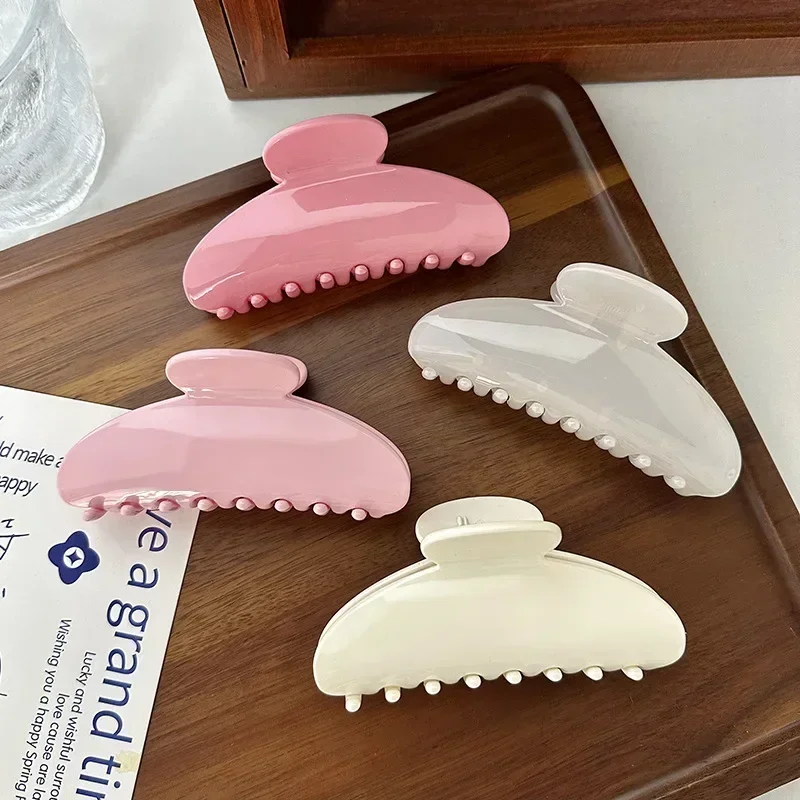 

Cream Powder Glossy Resin Back Spoon Shark Clip Simple and Fresh Girl Candy Solid Color New Girl Headwear Accessories