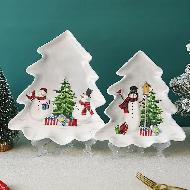 Christmas Tree Ceramic Rectangular Serving Platter,Kitchen Porcelain Plate for Appetizers,Salad,Pasta,Microwave,Dishwasher Safe