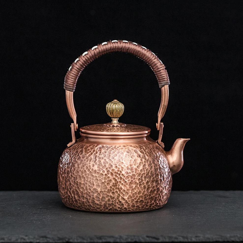 Red Copper Tea Pot, Chinese handmade boiling water kettle, Hammer patterned small copper pot, Retro Kung Fu Tea Set 600ml