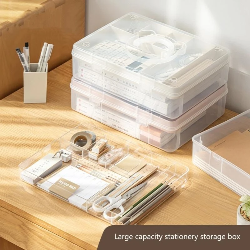 二重層スタッカーキャリーボックスは、文房具、スクラップブッキング、アートベストセール用のハンドル付きの透明なプラスチックオーガナイザーストレージボックス