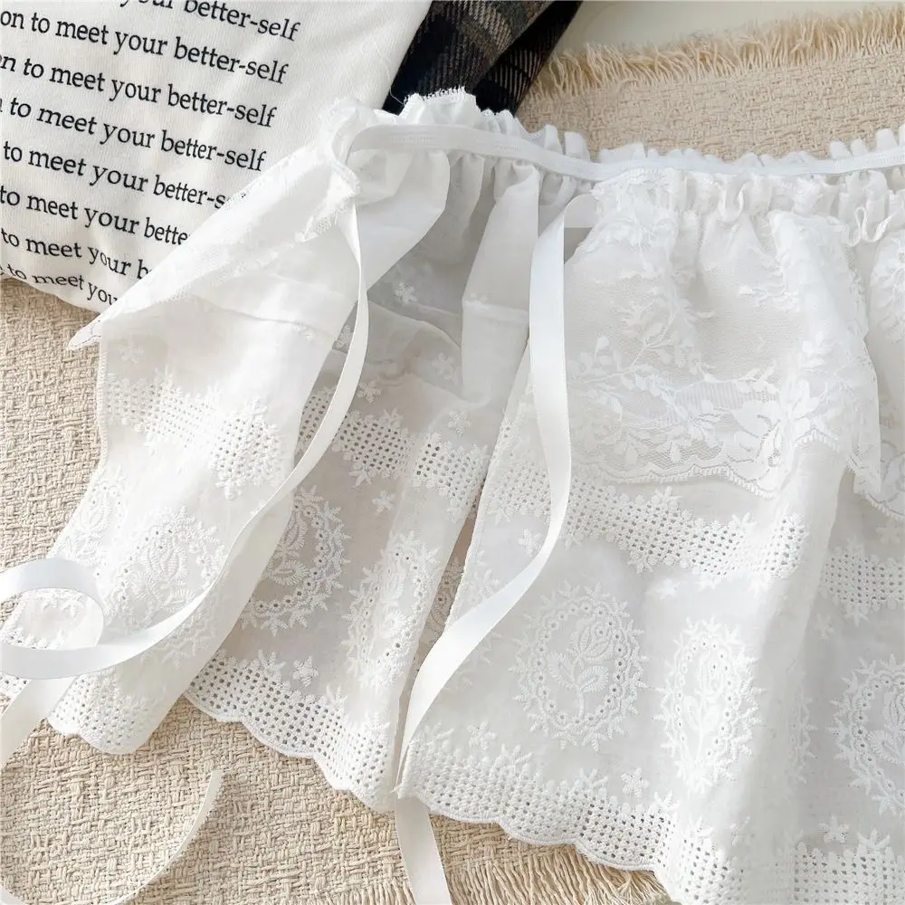 Rok Mini Renda Putih Gaya Balletcore Korea, Rok Pendek Berlapis Ruffle Elastis untuk Wanita