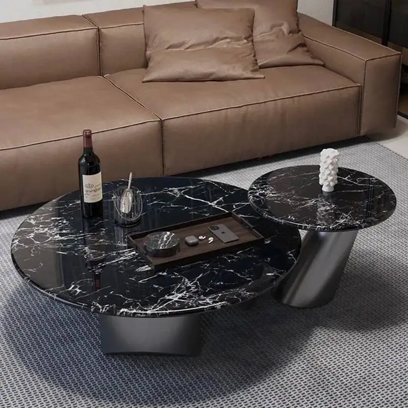 Small Luxury Tea Room Table Modern High Natural Marble Living Round Room Household Edition Supercrystalline Stone Furniture