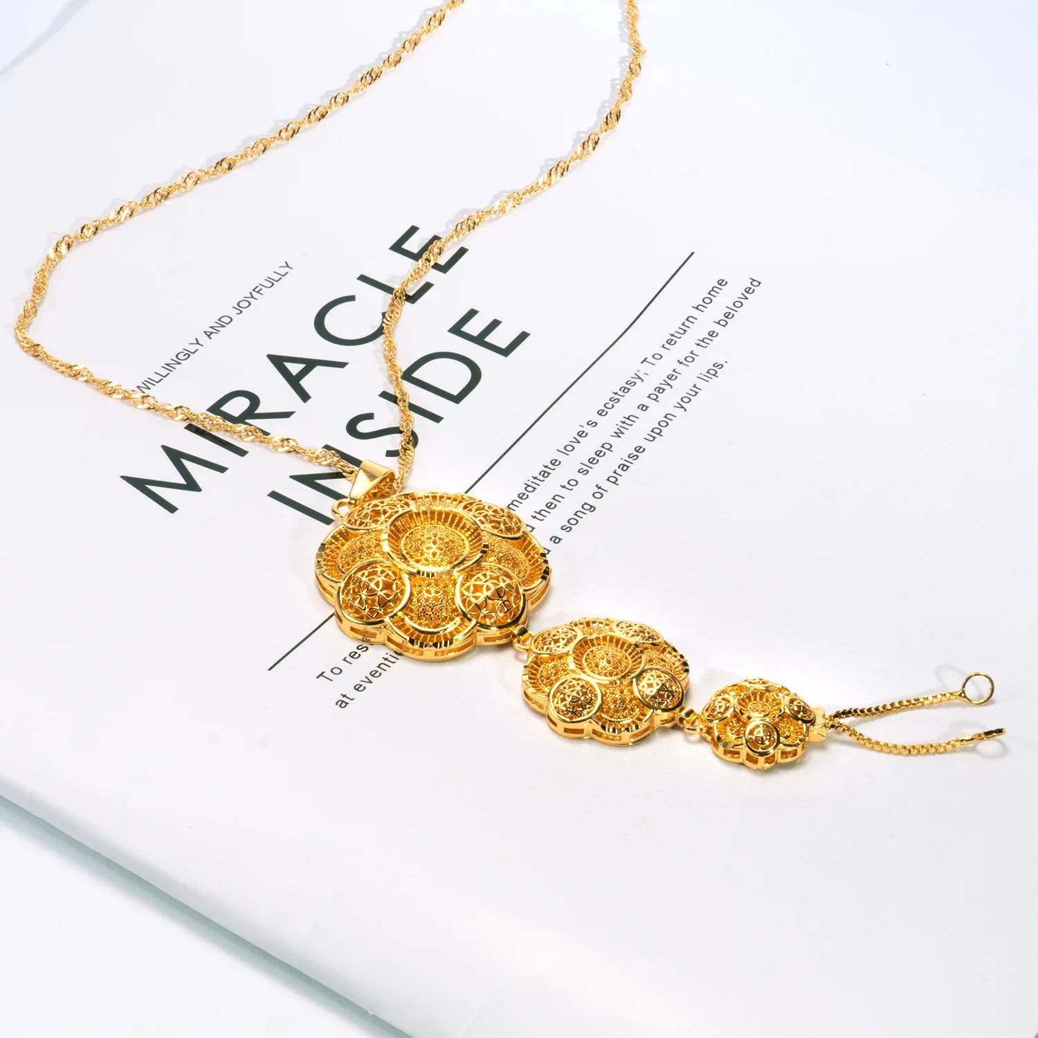 9999 gold tassel necklace - European style round flower wedding bride cross-border pendant