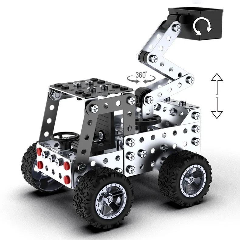 Montaje de bloques de construcción de Metal 3D para niños, montaje de tuerca de tornillo de aleación de coche de ingeniería, modelo de carretilla elevadora, regalos de juguete