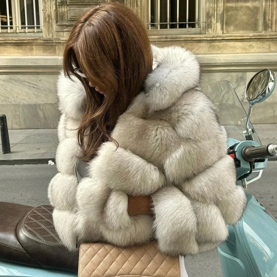 Manteau de fourrure de renard naturel, manteau court en vraie fourrure, offre spéciale