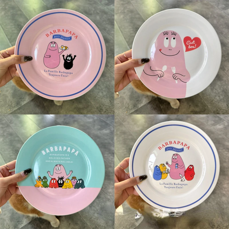 Barbapapa ins style cute cartoon ceramic tableware set children breakfast plate home water cup milk cup