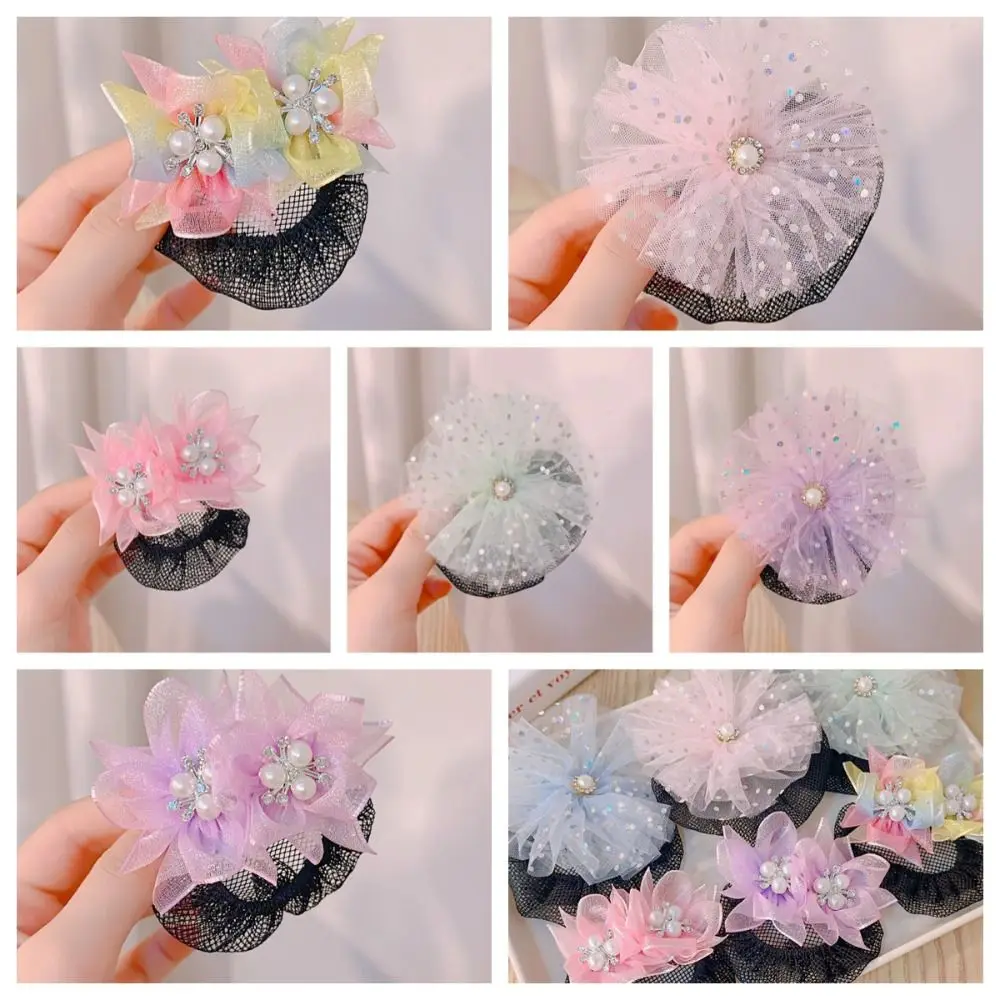 Princess Snood Spring Clip Elegant Colorful Mesh Star Hair Nets Invisible Hair Styling Tool Sequin Hair Nets Kids