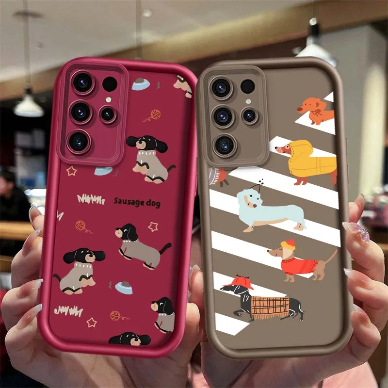 Cartoon Dachshund Sweater For Samsung Galaxy S26 S25 S24 S23 S22 S21 S20 Ultra Plus FE 5G Eye Ladder Phone Case Cover