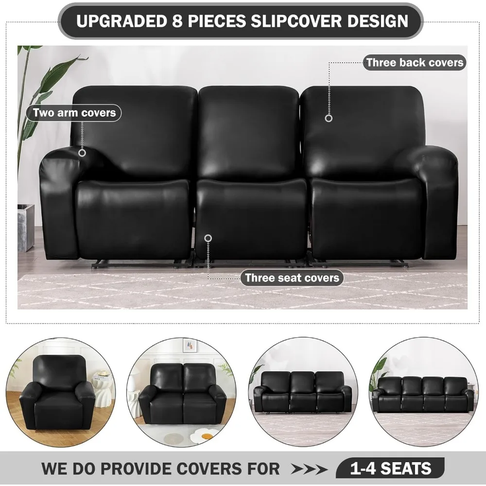 Vctops 8 قطع مقاوم للماء فو بو الجلود كرسي أريكة يغطي تمتد لينة 3 مقاعد غطاء أريكة المضادة للانزلاق أريكة الغلاف الأثاث #4