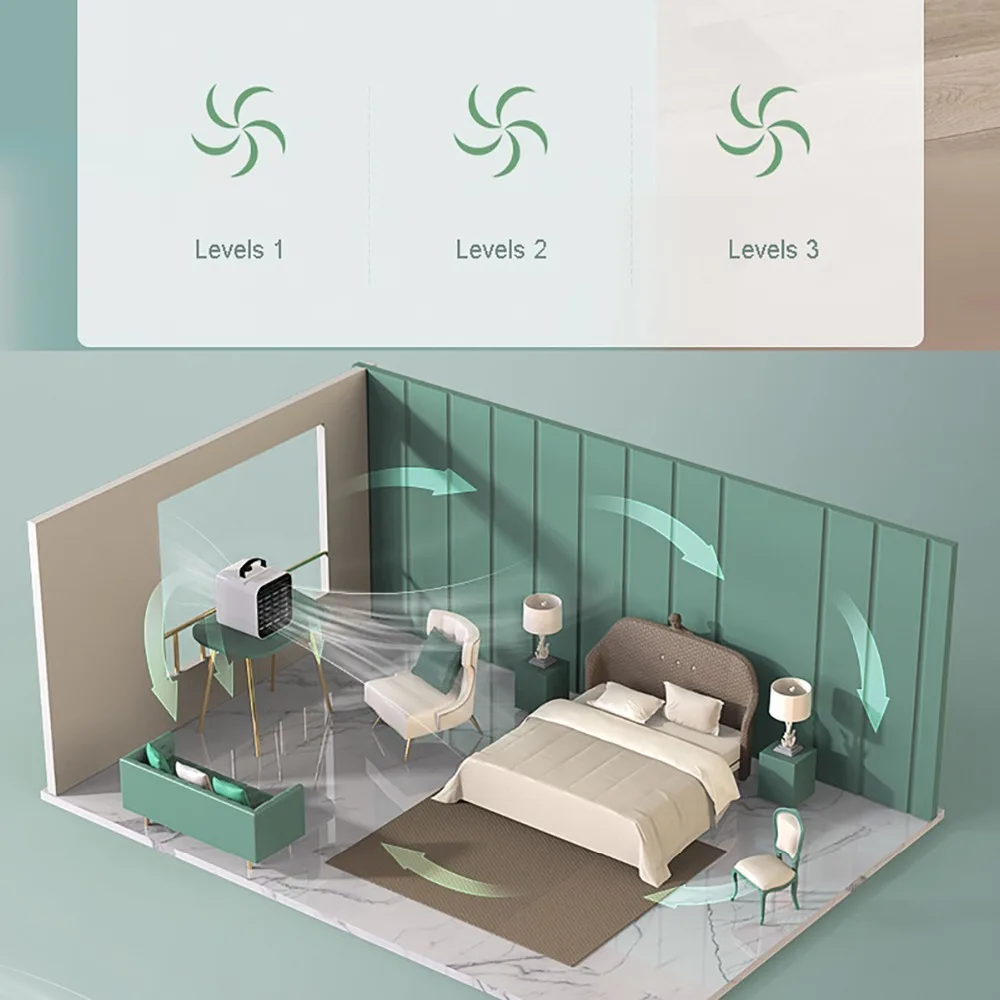 5V Nhà Điều Hòa Mini Cầm Tay 3 Màu Ánh Sáng Lạnh Máy Phun Sương Tạo Độ Ẩm Máy Lọc USB Ẩm Mát Có Bình Nước