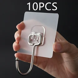 10PCS Big Size Hook Self-Adhesive PVC Stainless Steel Transparent Multi-Purpose Wall Holder Door Rack Kitchen Storage Organizer