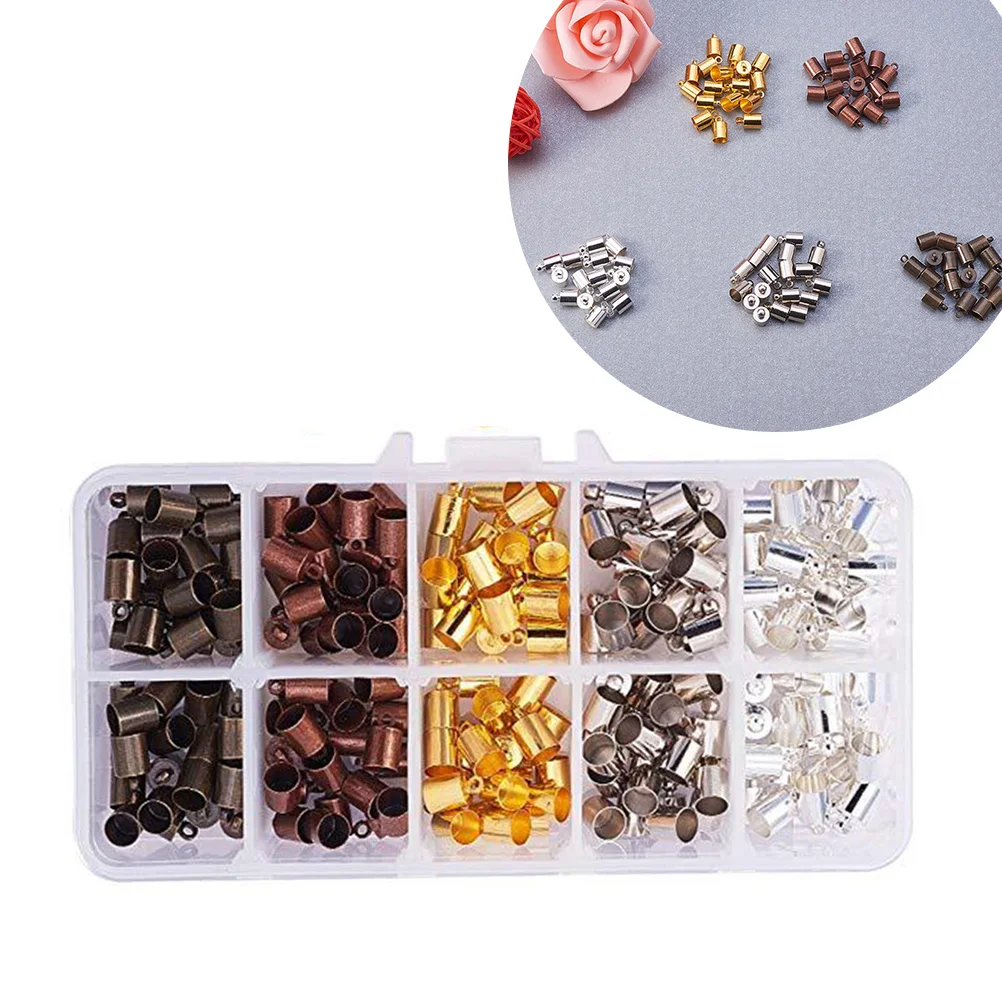 200 PCS DIY Jewelry Accessories Copper Cord Ends Caps Kit Suite Buckle Fringe Hat Wide Weight