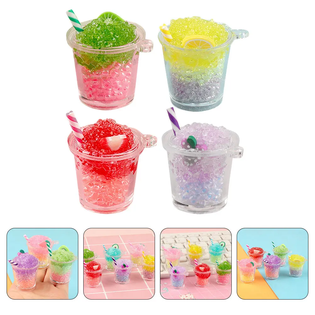 

4pcs Mini House Drinks Set Resin Fake Food Ornament Beverage Decor Tiny Drinks For House Kitchen Accessories