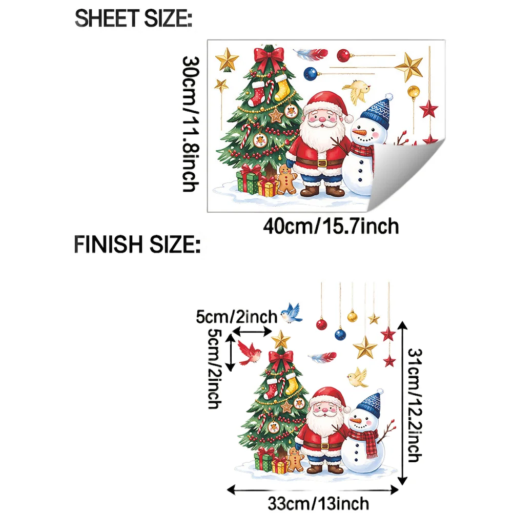 Reusable Christmas Window Decals with Santa Snowman and Tree Patterns Using Electrostatic PVC for Glass and Metal Surfaces