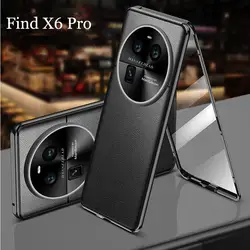Funda For OPPO Find X6 Pro Leather Tempered Glass Phone Case For Find X5 X3 X6 Pro Double Sided Magnetic Absorption Flip Cover