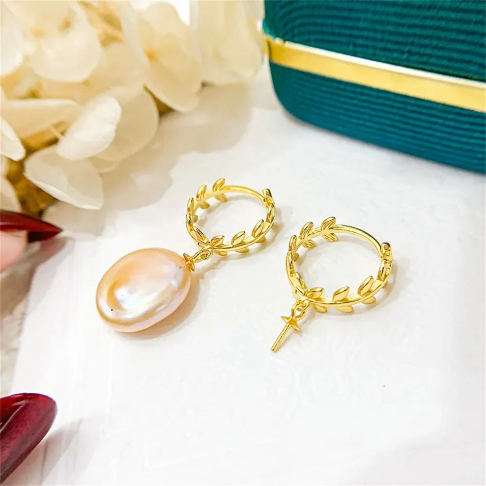 DIY Pearl Accessories Ear Nail Empty Holder Leaf Ear Buckle Pearl Eardrop Holder Suitable for Mounting 8-13mm Bead