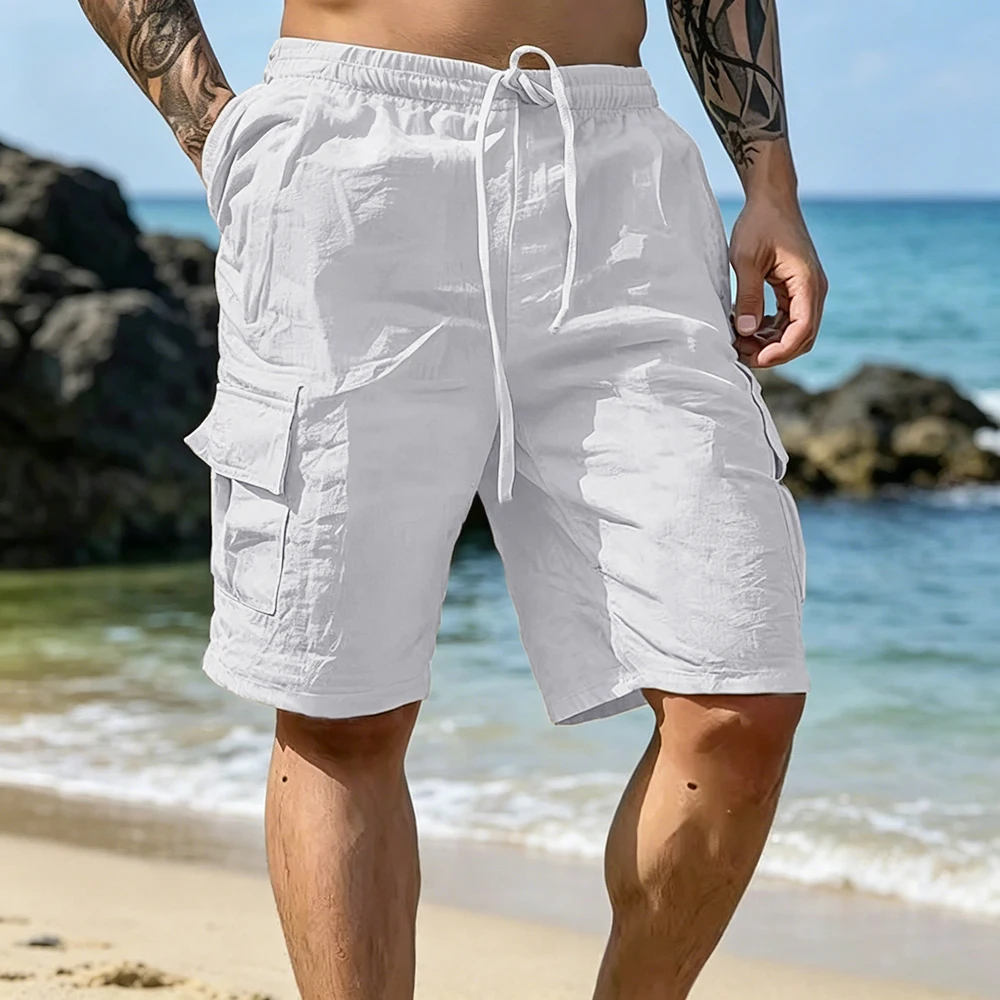 

Cotton Linen Shorts for Men Solid Color Simple Beach Style Loose Fit Comfotable Lightweight Short Pants Fashion Male Shorts