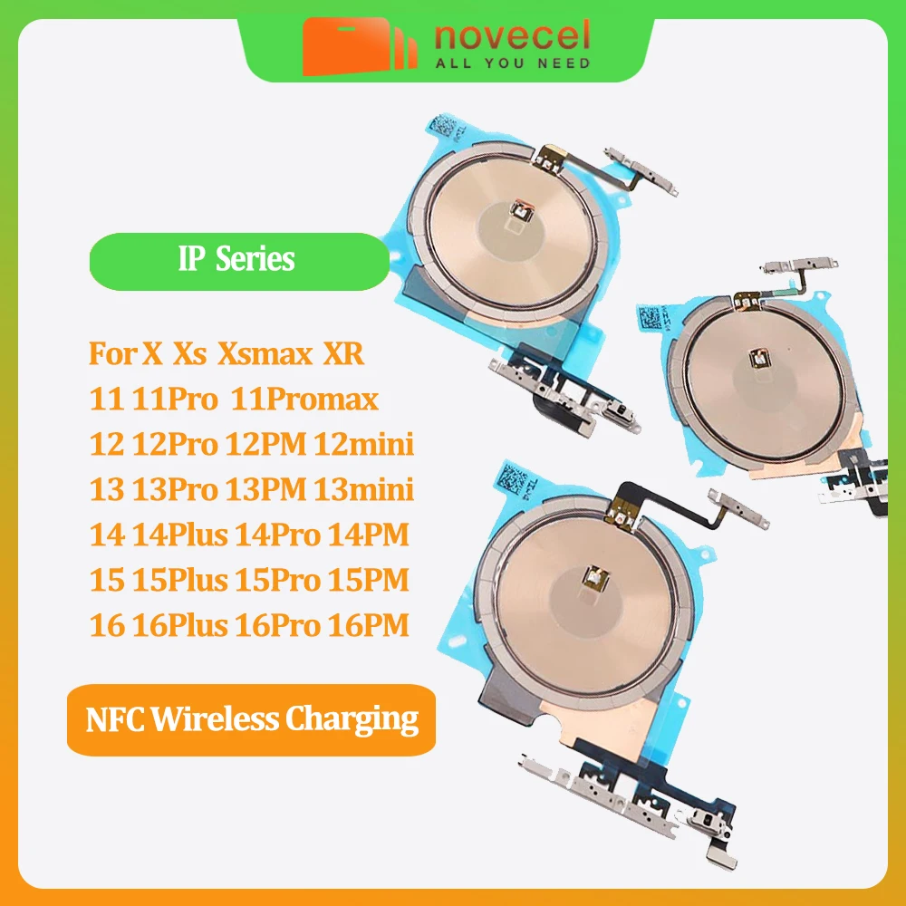 

2pc Wireless Charging Chip Coil NFC With Volume Flex for iPhone 12 13 14 pro 14plus 15 16 plus 15 16pro max with Flashlight Flex