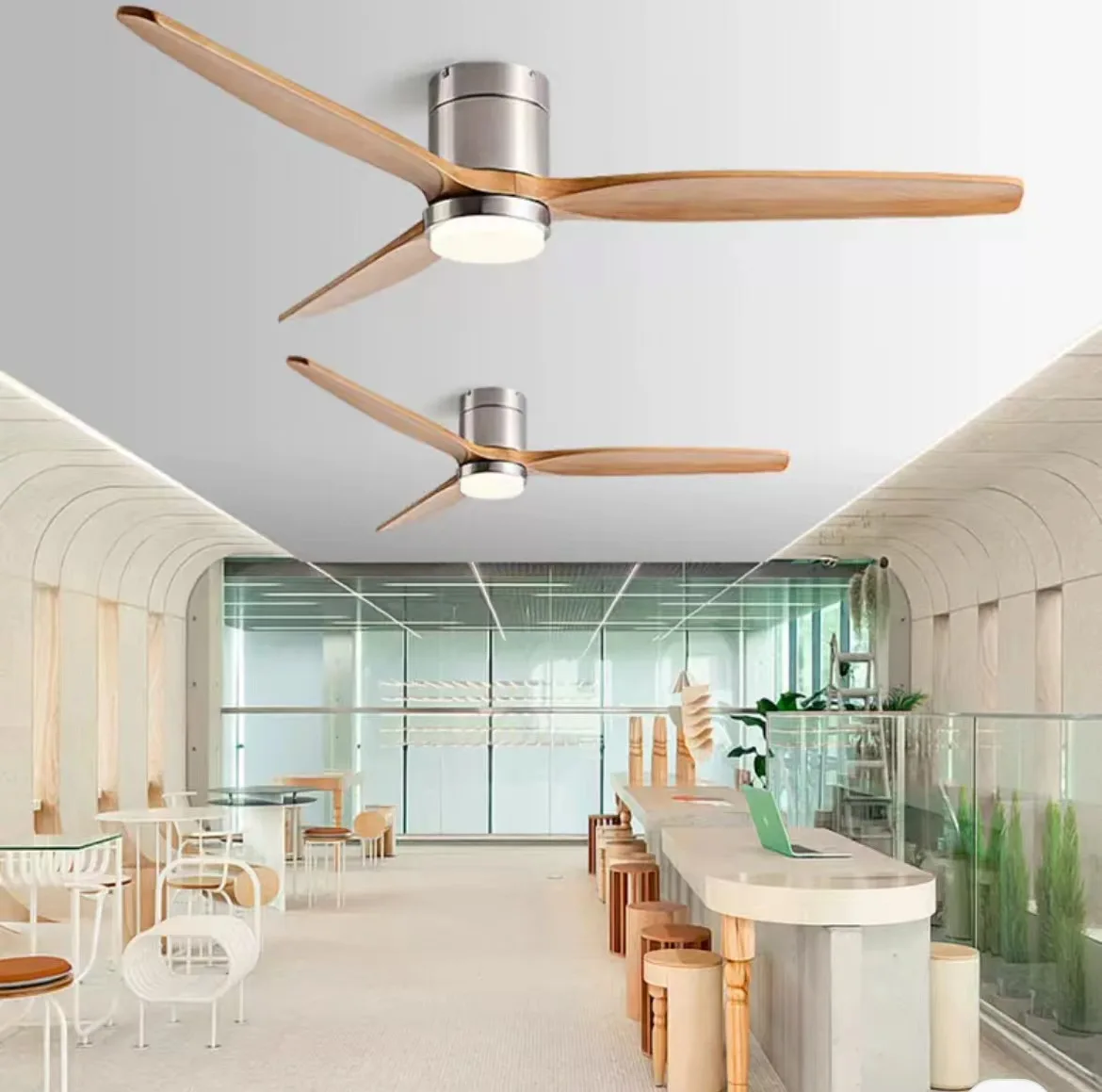 Imagem -04 - Low Profile Ventilador de Teto com Luz Esculpida Madeira Fan Blade Silencioso Motor dc Reversível Controle Remoto para Uso ao ar Livre 60