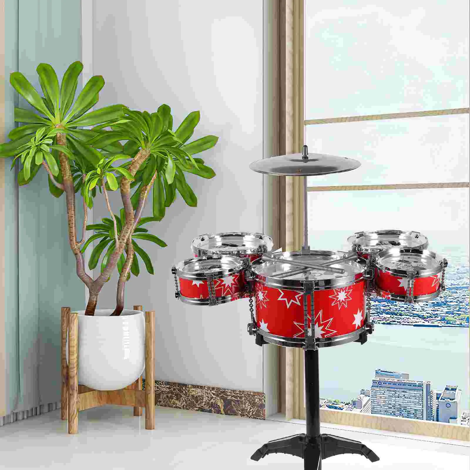 Jazz Drum Set with Chair for Kids Musical Instruments Educational Toys for Children (Blue) musical instruments for kids