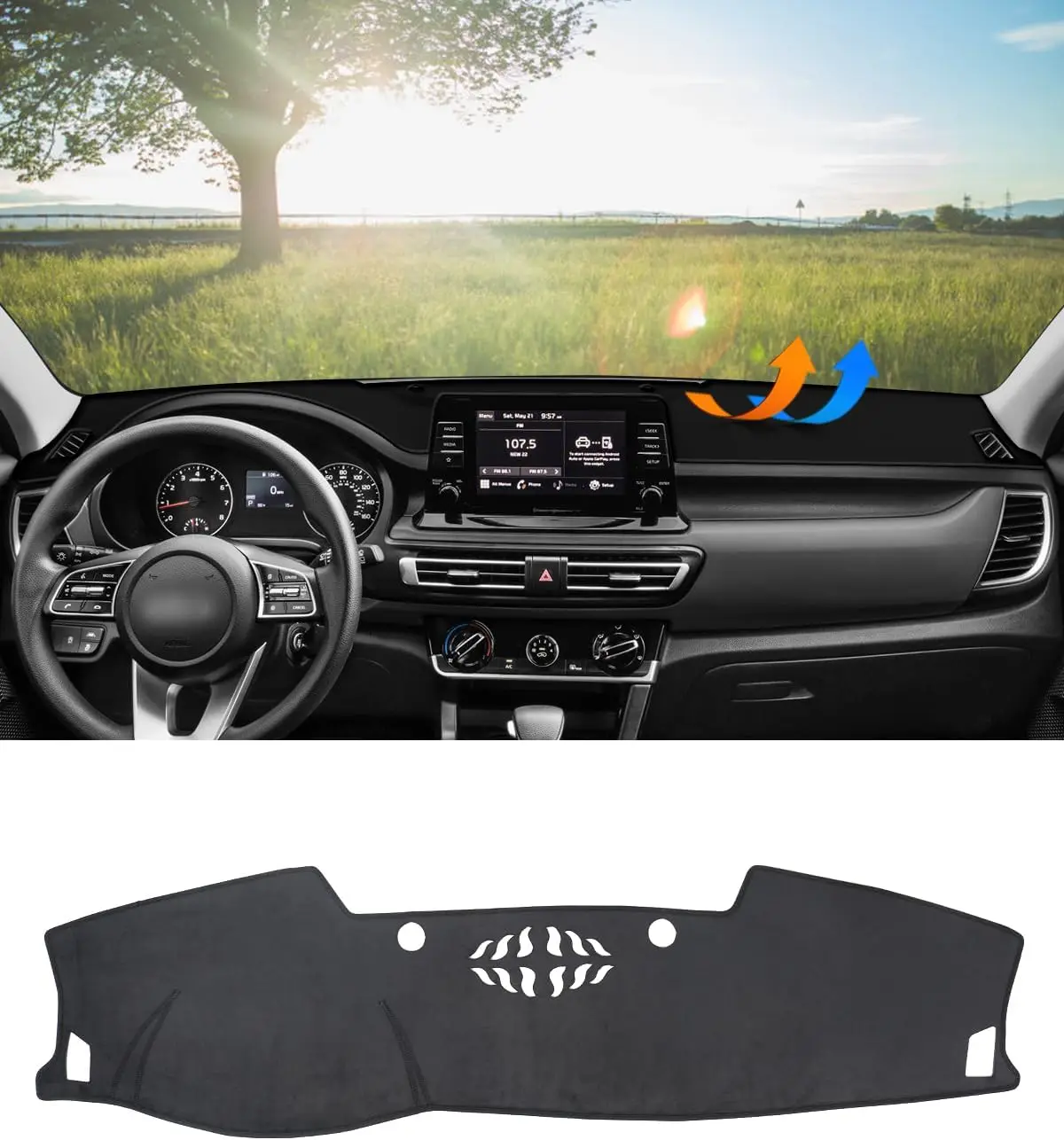 Dash Cover for Kia Seltos SUV 2021-2023 Accessories-Black Flannel Dashboard Cover Mat-Car Dashboard UV Sun
