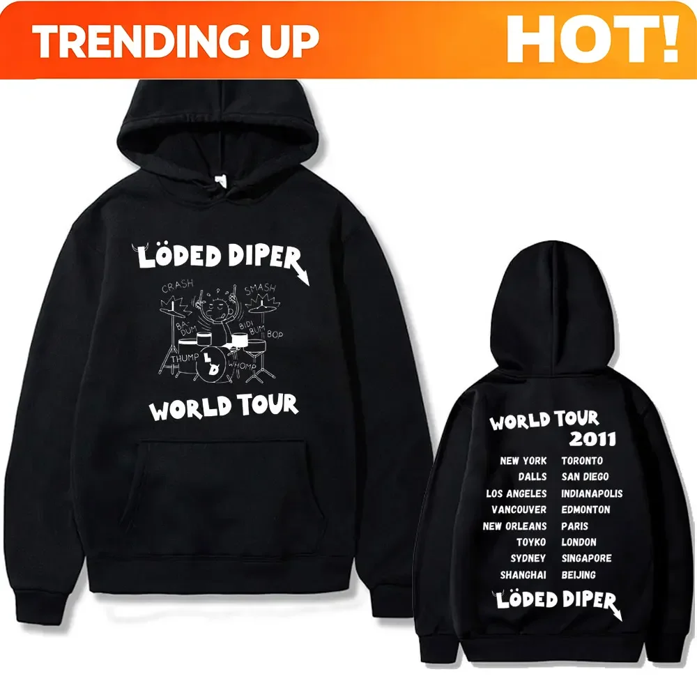 Customization Loded Diper World Tour Hoodie Diary Of A Wimpy Kid Hoodies Men Women Hip Hop Oversized Hooded Sweatshirt Male Vint