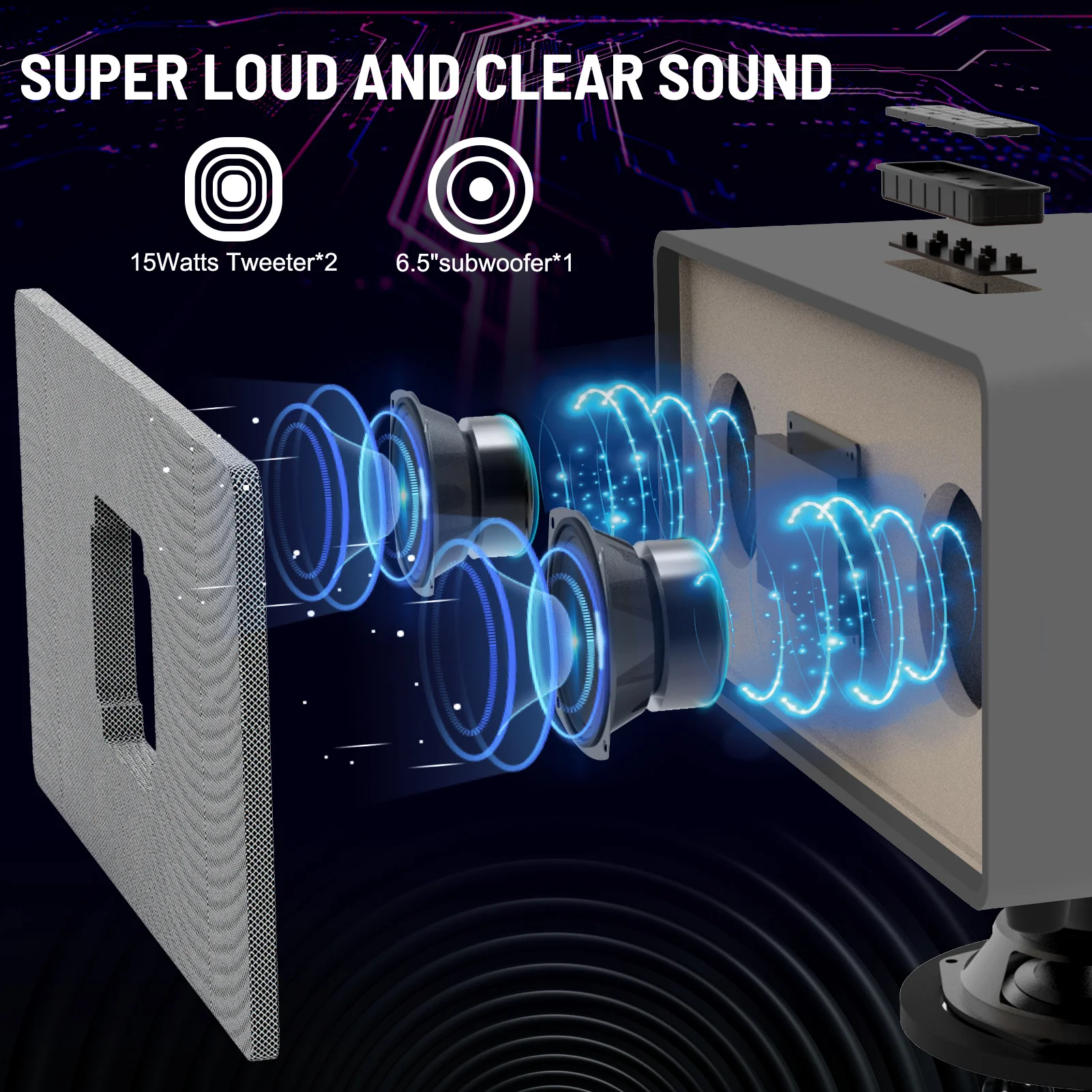 RHM K222 صندوق خشبي متعدد الوسائط مكبر صوت لجهاز الكاريوكي نظام المسرح المنزلي مع USB SD بلوتوث Aux ووظيفة الميكروفون للاستخدام الصوتي