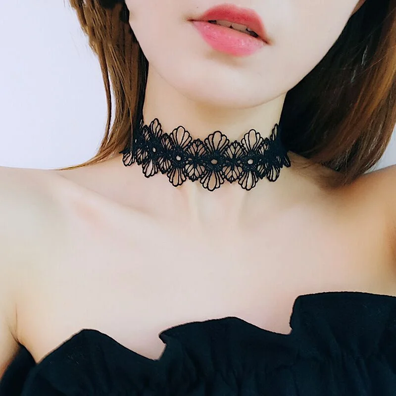 Collar de encaje blanco y negro para Mujer, Gargantilla con tatuaje gótico, Gargantilla Vintage, Collares llamativos para Mujer, Collares colgantes para Mujer