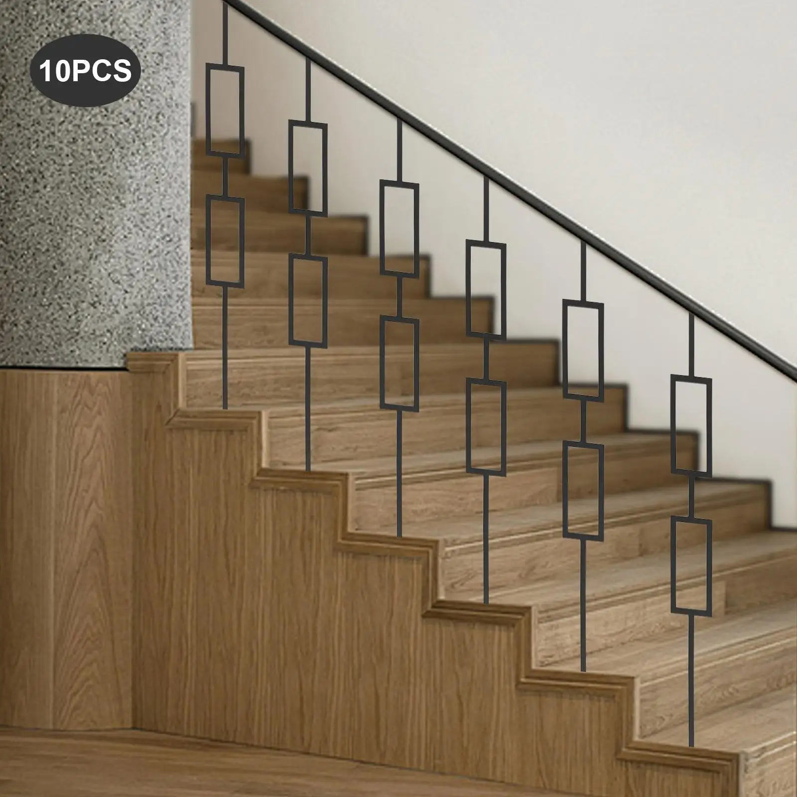 

Black Iron Railings - 44X0.5In Narrow Rectangular Design, 10 Pieces, No Base, Ideal for Indoor/Outdoor Decor