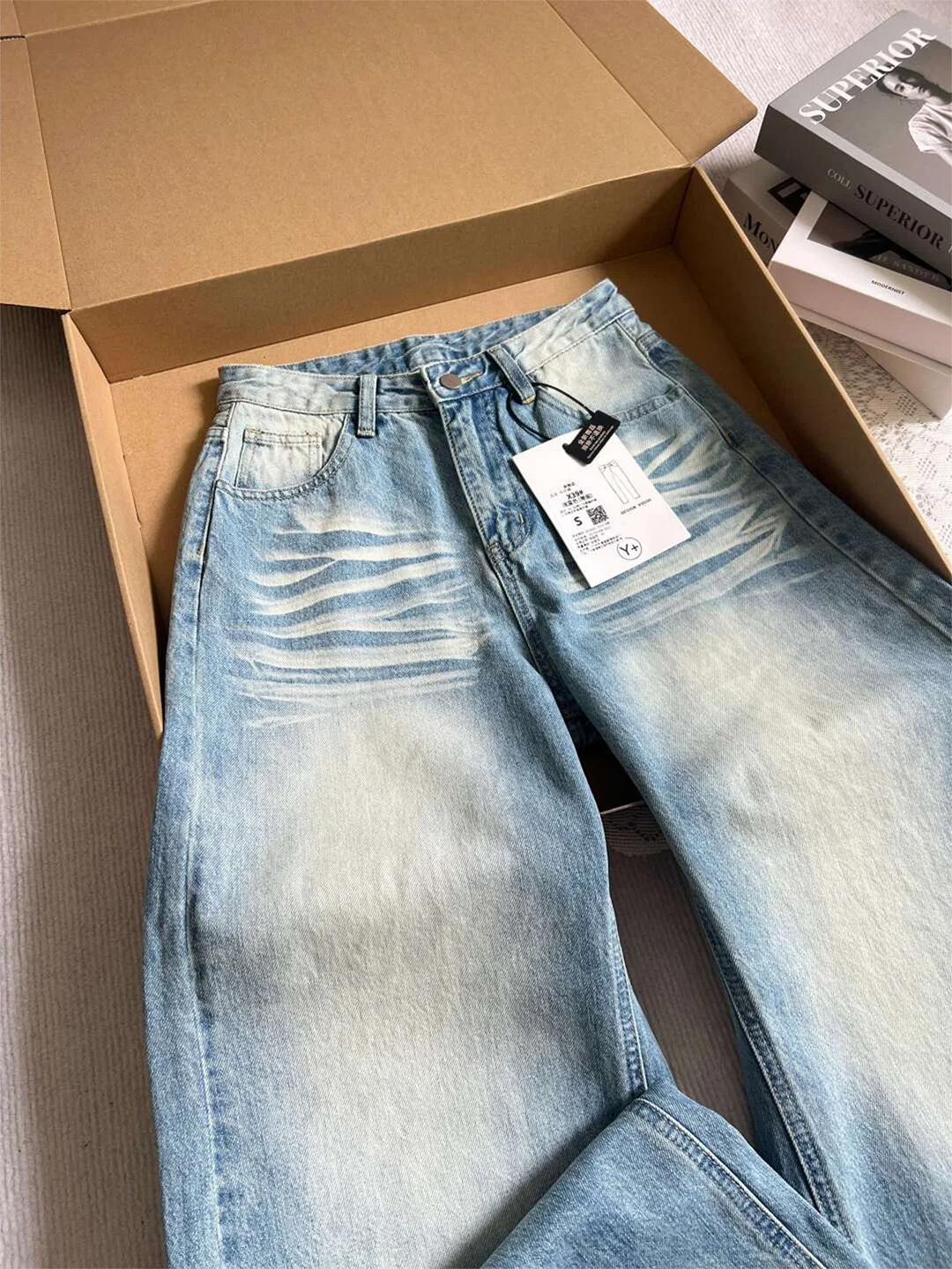 

High Waist Wide Leg Blue Jeans Women's Slim Fit Washed Narrow Version Retro Summer New Arrival Casual Wear Resistant