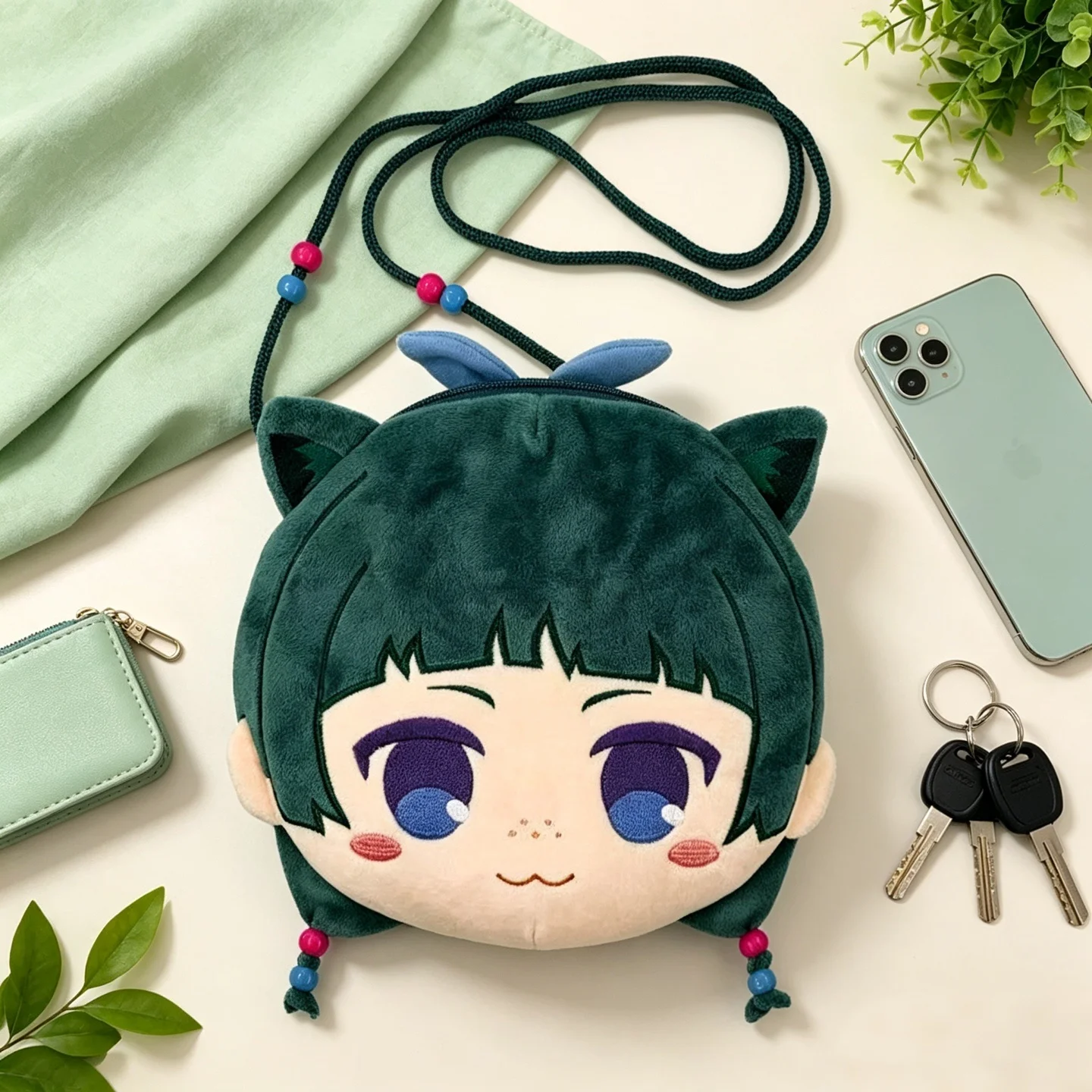 Kawaii Anime Plush Crossbody Bag Cartoon Character Face Coin Purse Soft Fluffy Small Shoulder Bag Cute Messenger Bag for Girls W