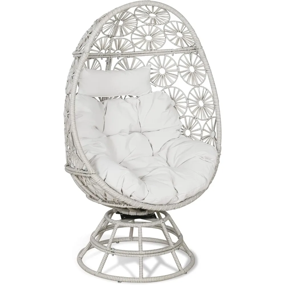 

Outdoor Wicker 360-Degree Swivel Egg Chair with Beige Cushions, Patio Rattan Basket Egg Chair for Garden Lawn Bedroom